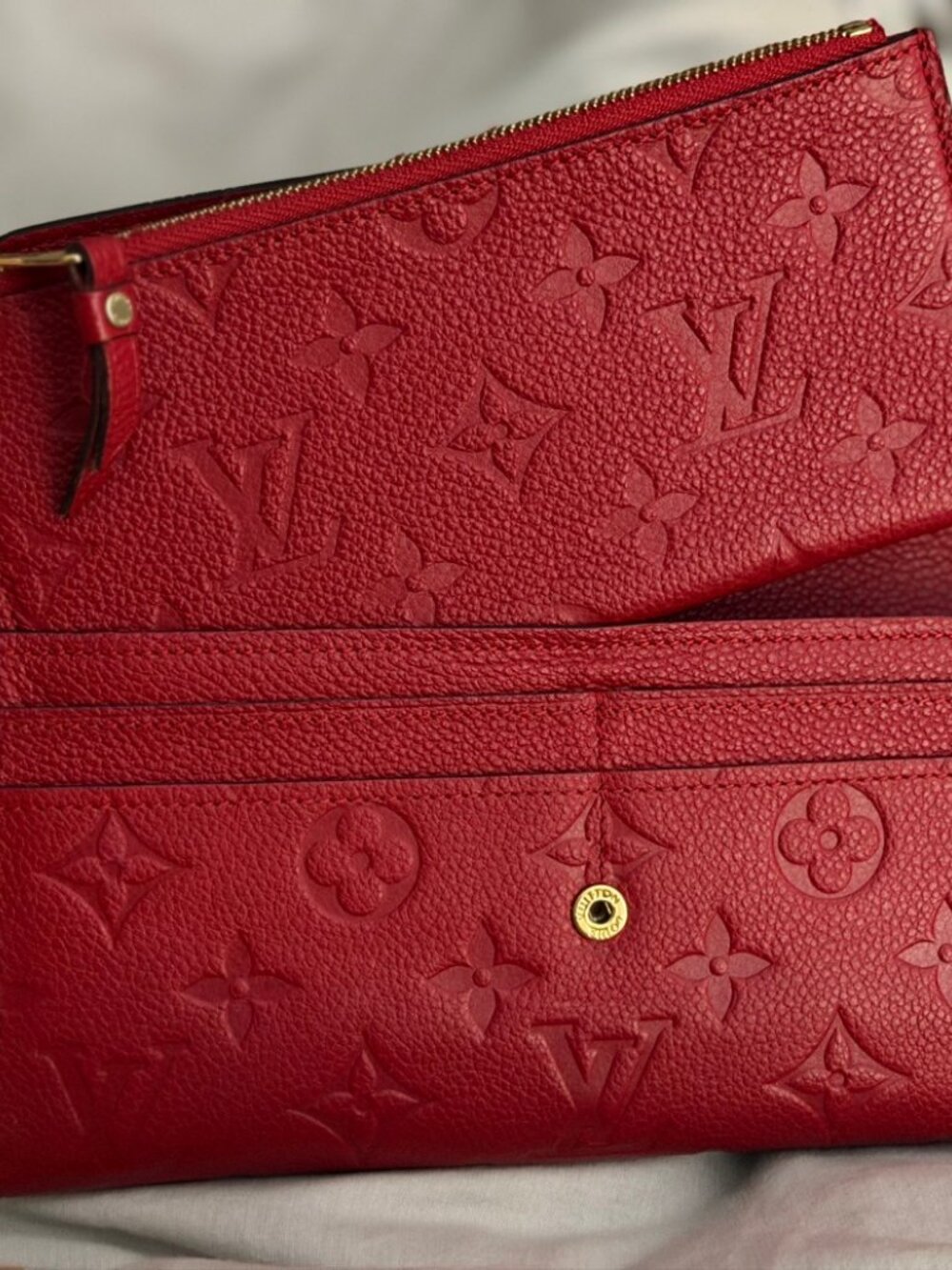 Louis Vuitton Sarah Wallet Red Empreinte Leather Gold Hardware